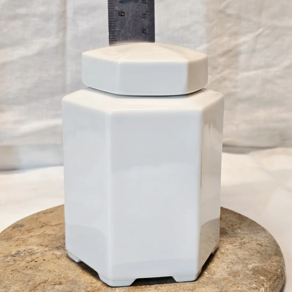 COMING SOON Pier 1 Imports White Porcelain Hexagonal Tea Jar 5